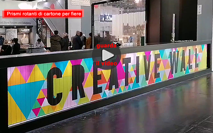 allestimenti creativi per stand fieristici prismi rotanti di cartone
