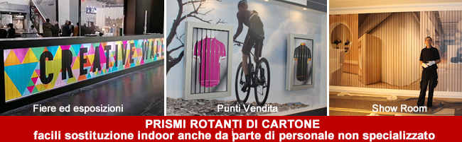 prismi rotanti in cartone fiere negozi showroom